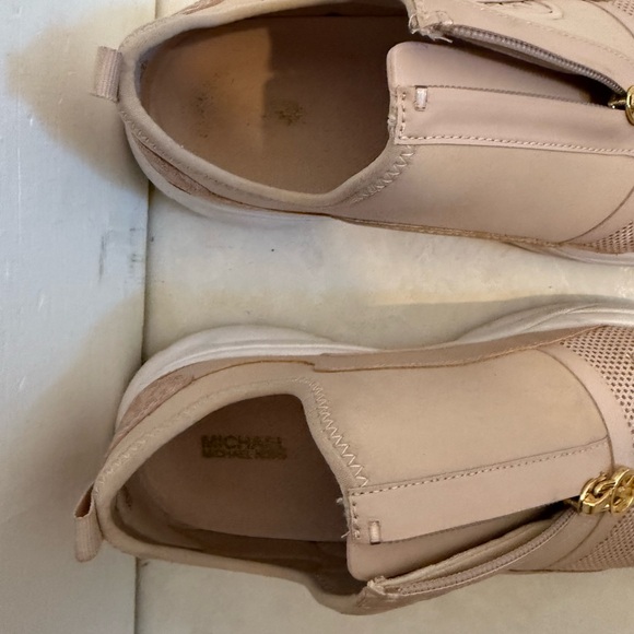 Michael Kors Beige Slip-On Sneakers with Gold Zipper - Picture 4 of 5